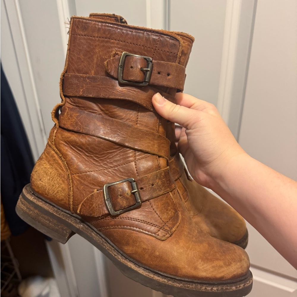 Frye Brown Leather Combat Boots